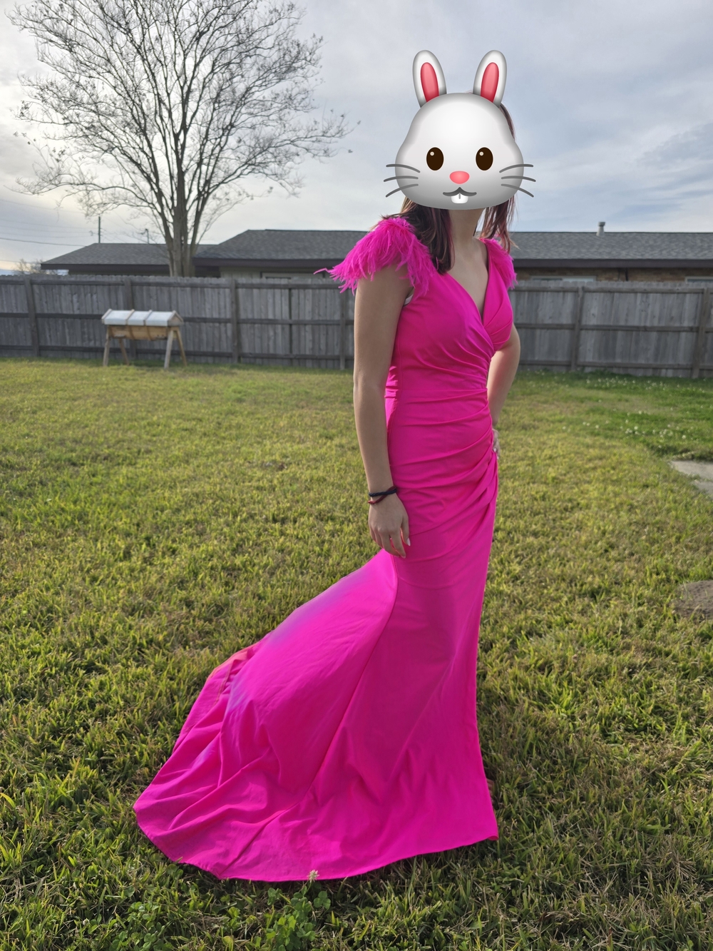 Elegant Fuchsia Ruched V-Neck Evening Dress